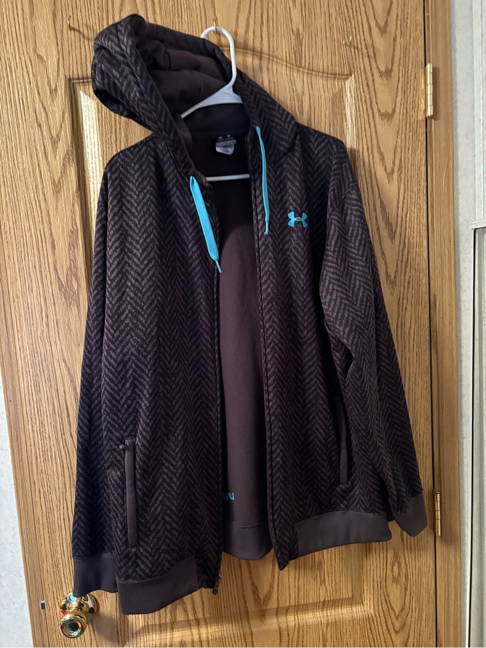 Under Armour Brown Hooded Zip Jacket with Teal Accents